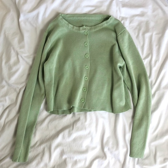 YesStyle Sweaters - Cute Cropped Green Top Cardigan